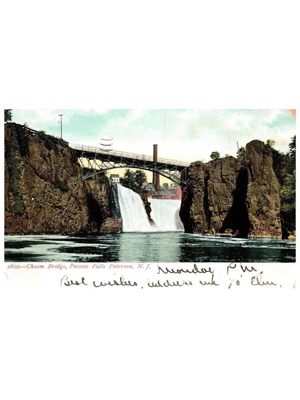Vintage Postcard 1906 Chasm Bridge Passaic Falls Paterson New Jersey